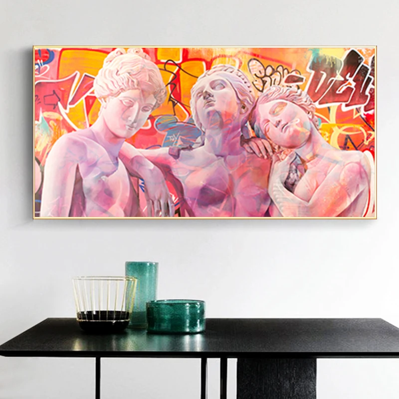 

Ancient Greece Three Goddess Vaporwave Sculpture Posters and Prints Graffiti Art Canvas Paintings Art Pictures for Living Room