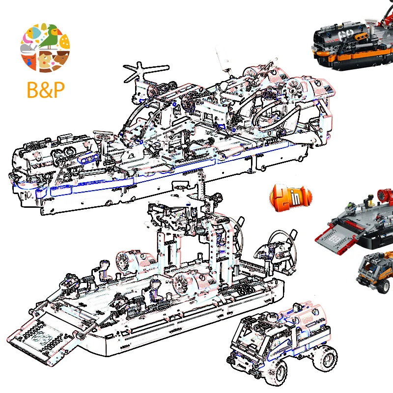 42076 1020 шт. техническая серия паром на воздушной подушке модель строительные блоки