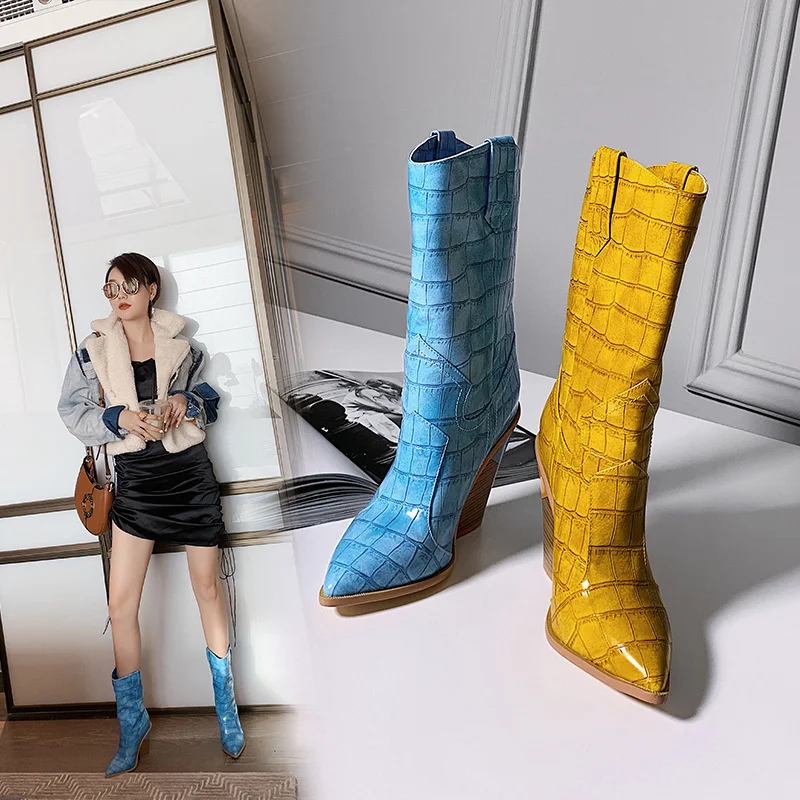 

Женские кожаные ботинки, новинка 2020, женские ботинки большого размера 46, женская обувь с острым носком на толстом каблуке