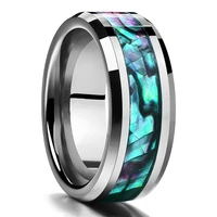 8mm beveled inlay abalone shell 316 stainless steel wedding ring color natural resin rings for women men engagement jewelry