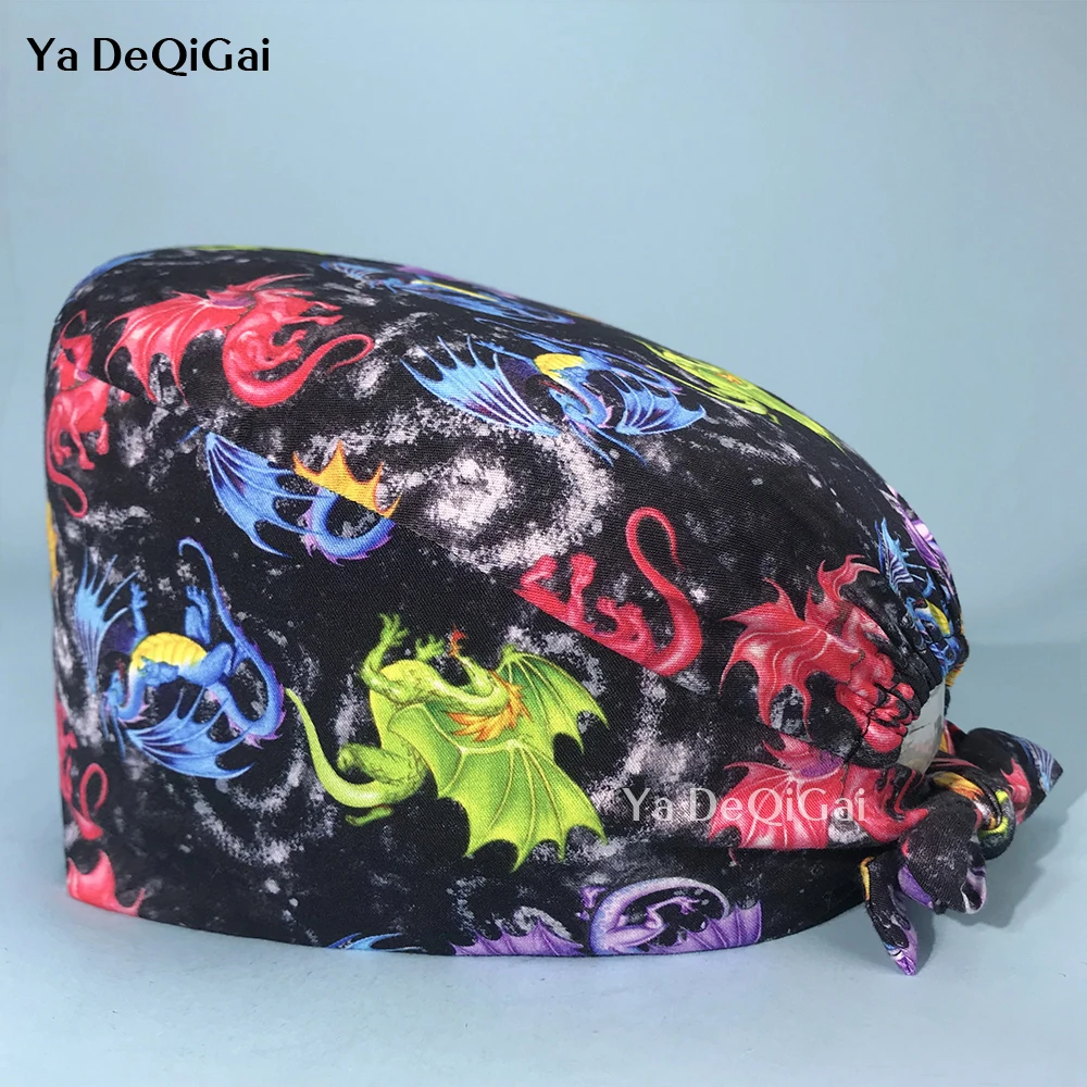 

Fashionable pure cotton unisex high quality nursing caps multicolor printing pet clinic scrub hat hospital doctor caps wholesale