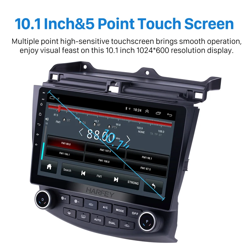 Harfey 10.1&quot Android 8.1 GPS Navigation Bluetooth Head Unit 1024*600 HD Touchscreen Car Radio for Honda Accord 7 2003-2007 Audio |