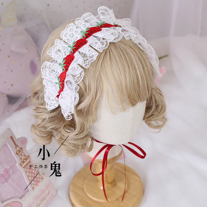 

Japanese Lace Sweet Strawberry Series Lolita Hairband Headdress Soft Sister Cute Daily KC Hair Clip Handwork Hair Accessories