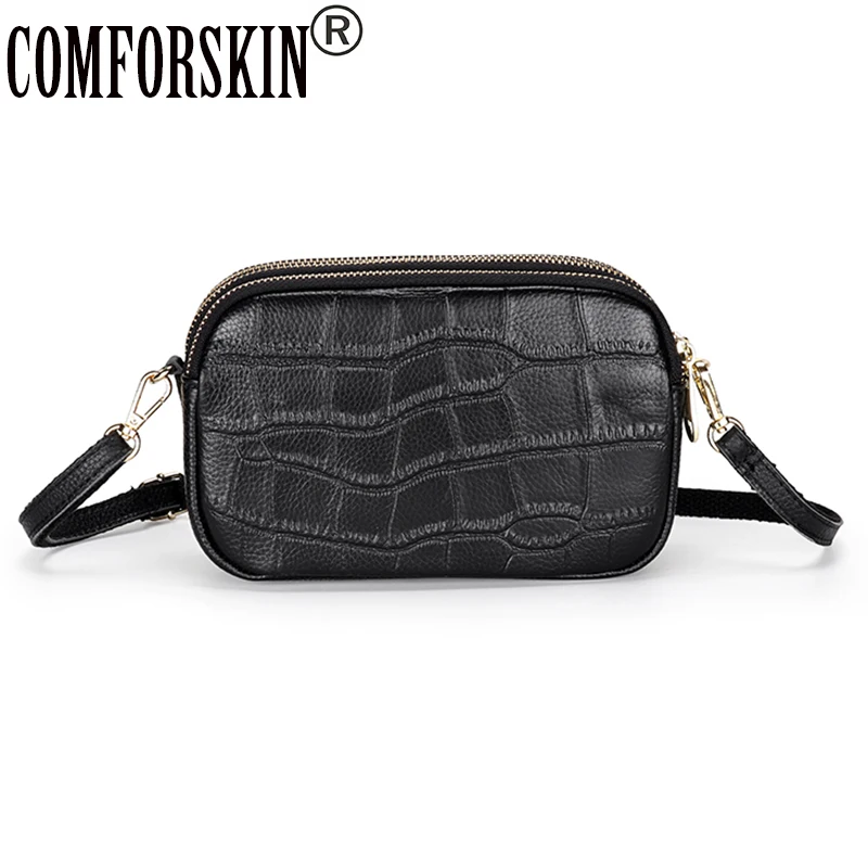 

COMFORSKIN Cow Leather Women Messenger Bag Fashion Crocodile Pattern Style Large Capacity Three Zippering Compartment Female Bag