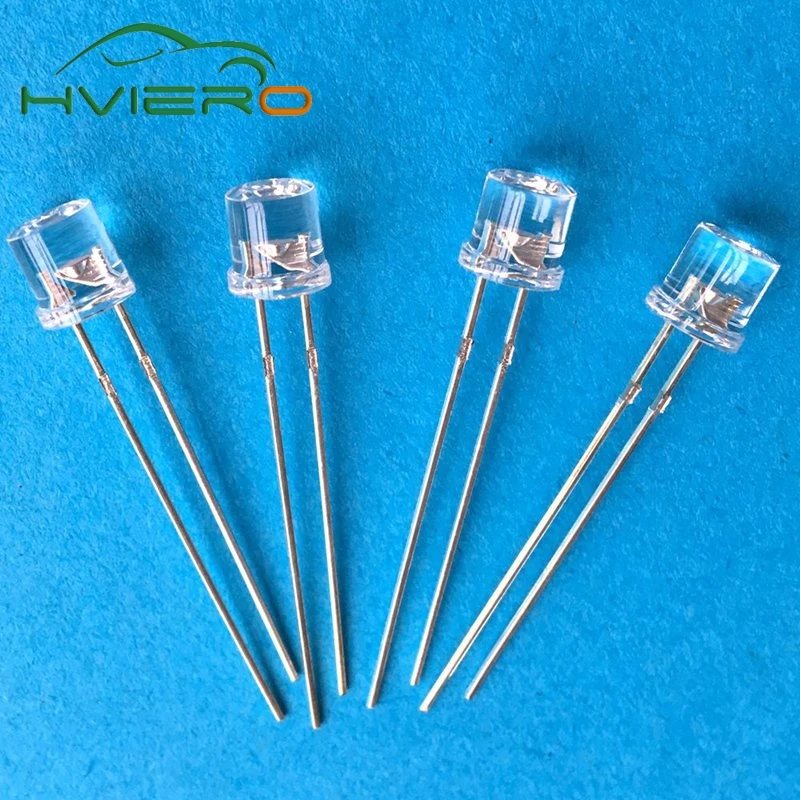 100шт 5мм плоские широкоугольные белого света лампы LED ультра яркие светодиоды F5mm.