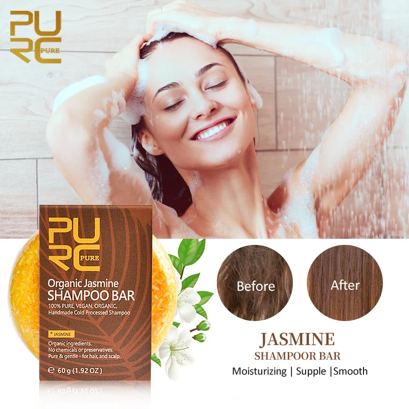 

Purc Shampoo Bar Soft Shiny Hair Treatment Repair Damaged Frizzy and Dry Wash Hair Care Oil Natural Vegan Jasmine Shampoo Soap