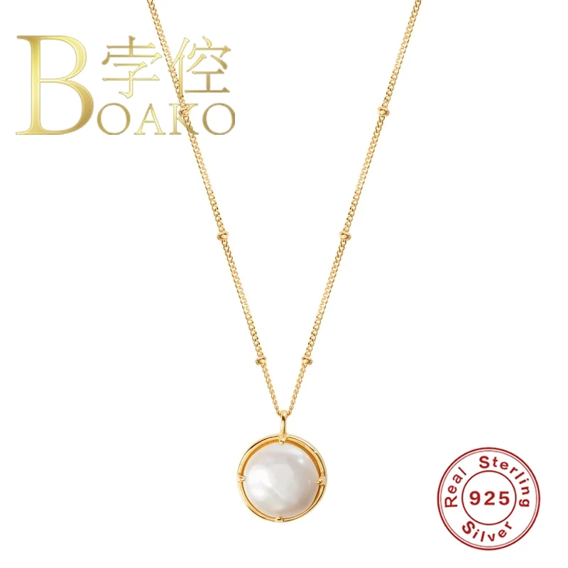 

BOAKO 925 Sterling Silver Necklace Jewelry For Women 2020 Pearl Necklace Cadena Plata Fashion Luxury Choker Opal