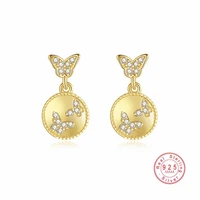 hi man 925 sterling silver crystal butterfly stud earrings women exquisite shiny jewelry