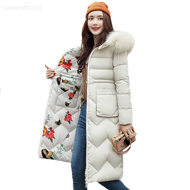 

2021Women Winter Jacket New Arrival With Fur Hooded Long Coat Cotton Padded Warm Parka Womens Parkas Casacos De Inverno Feminino