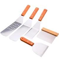 5pcs stainless steel spatula set cooking fried shovel wooden handle bbq baking kitchen tools mayitr