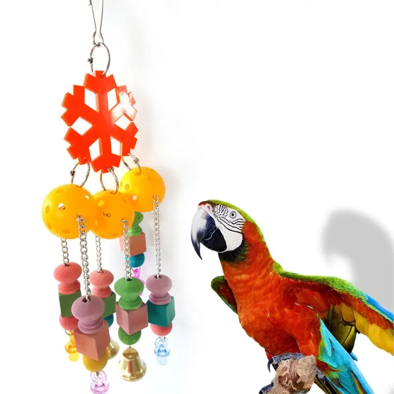 

Игрушки для птиц-попугаев с колокольчиком, игрушка для жевания с красочными деревянными бусинами, деревянный блок для попугаев ара, товары ...