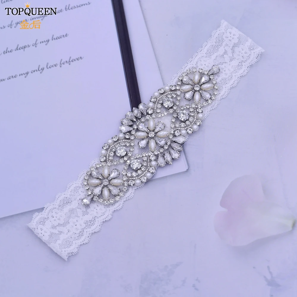 Подвязки для девочек TOPQUEEN Кружевные невесты подвязки стразы Свадебные платья THS76