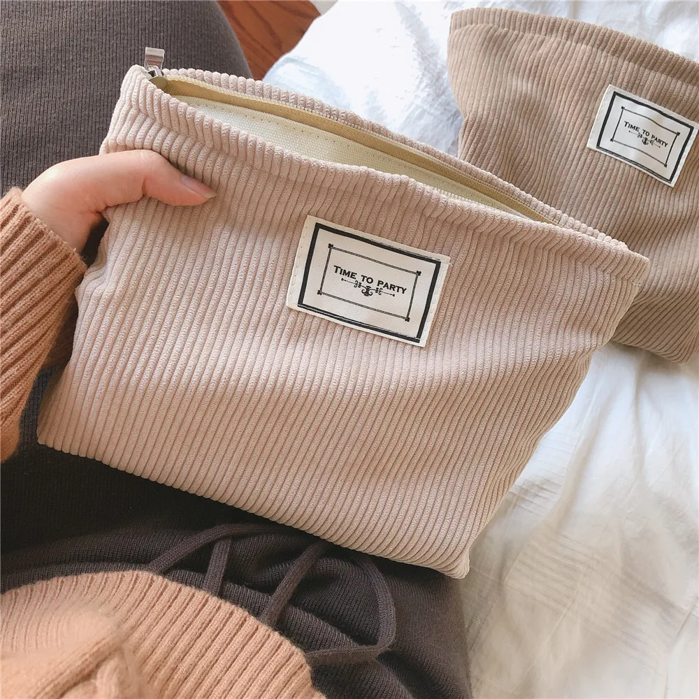 

INS Solid Color Corduroy Cosmetic Bag Korean Wash Bags Women Travel Cosmetic Pouch Storage Cases Make Up Organizer Clutch Bag
