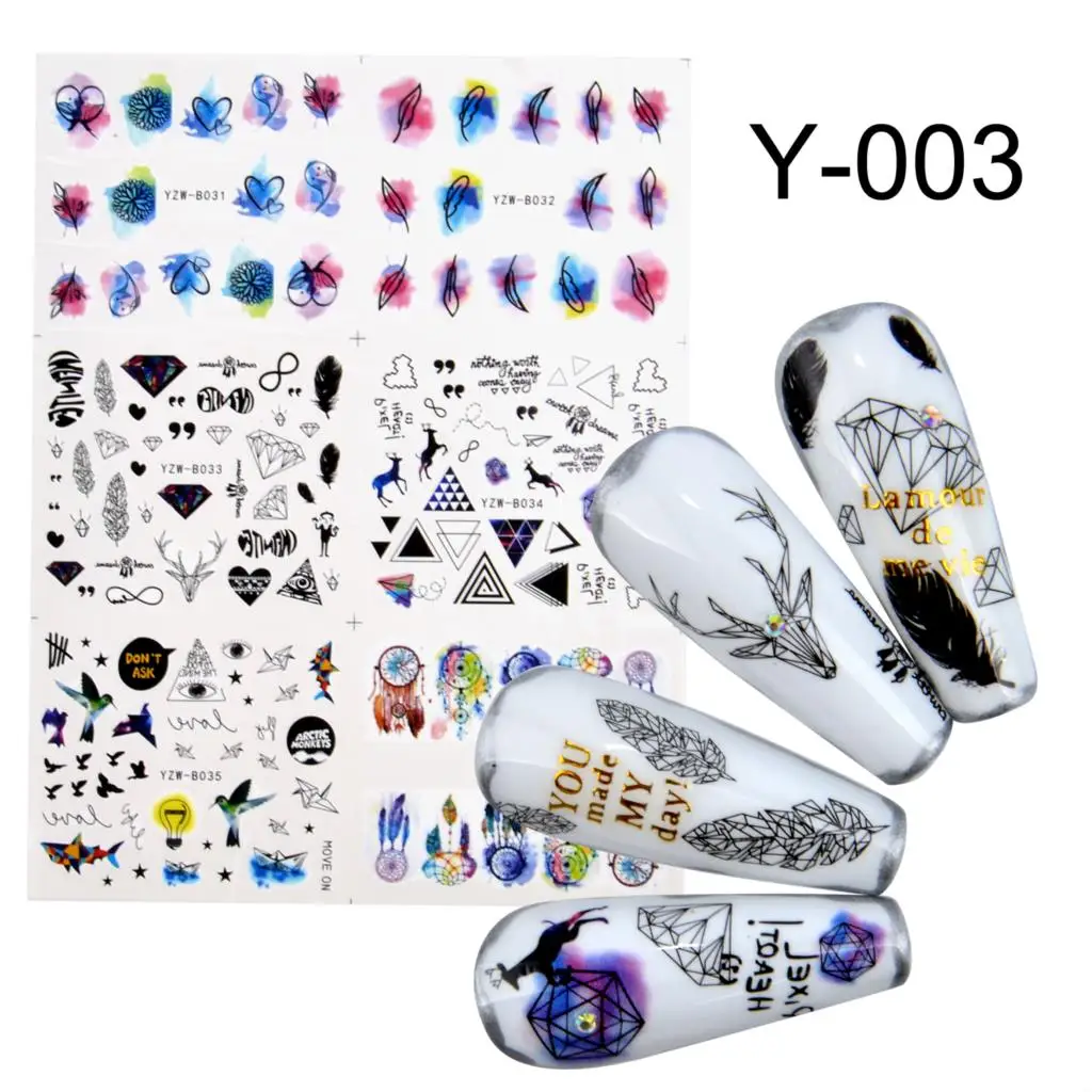 

6 Designs Nail Stickers Set Mixed Floral Geometric Sexy Girl Nail Art Water Transfer Decals Tattoos Sliders Manicure