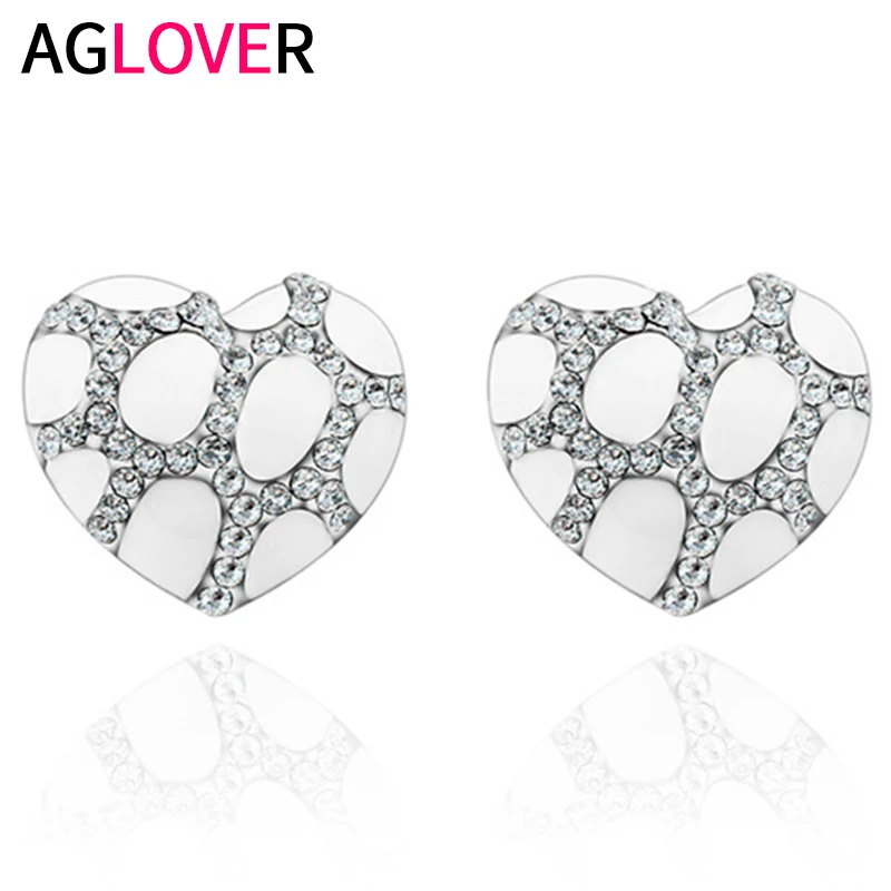 

AGLOVER Shiny AAA Zircon 925 Sterling Silver Black/white Romantic Heart Earrings For Woman Fashion Charm Wedding Party Jewelry