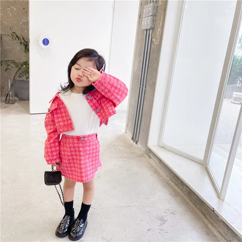 Джинсовый топ с пышными рукавами для девочек розово-красный состаренная юбка из