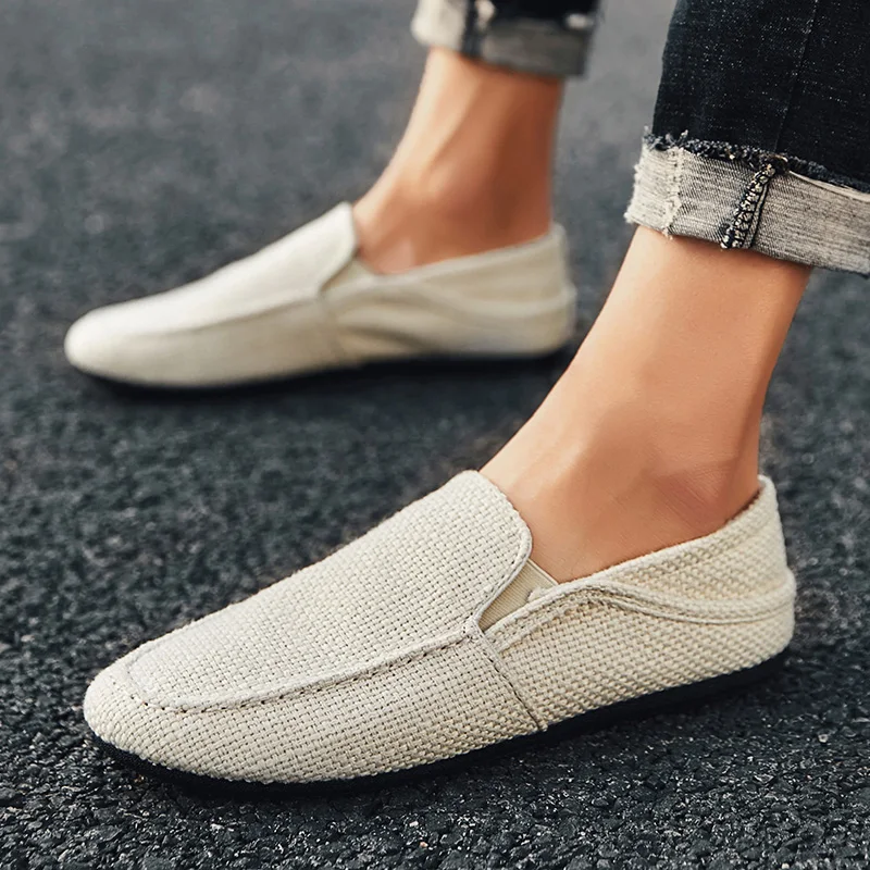 

2021 New Fashion Loafers Men Breathable Casual Shoes Classic Linen Slip On Sneakers Male Summer Cheap Driving Shoes For Men Wide