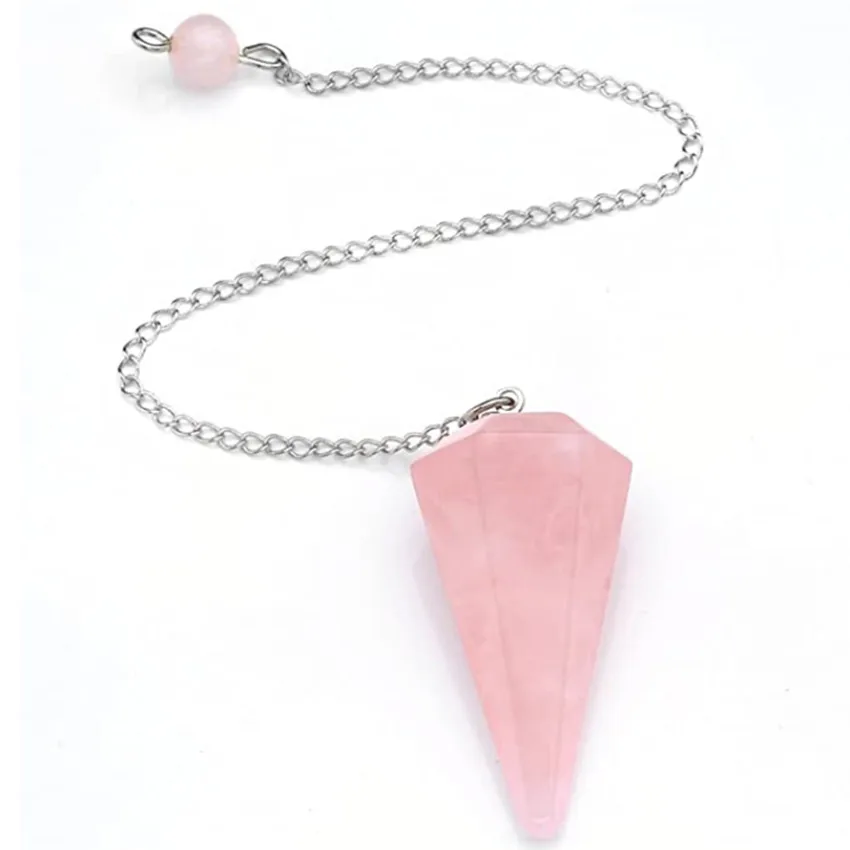 

FYSL Silver Plated Hexagon Pyramid Rose Pink Quartz Pendant Link Chain Natural Amethysts Stone Jewelry