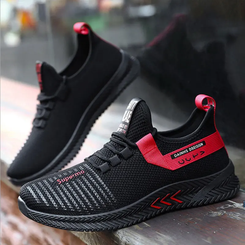 Весенние мужские кроссовки красного и черного цвета модные для бега спортивные