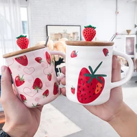 korean style scrub spoon strawberry ceramic cup cute girls heart net red mug student creative coffee cup