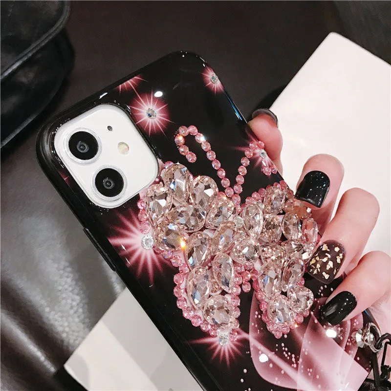 Роскошный Блестящий 3D чехол ручной работы с бабочкой и стразами для iphone 11 6 7 8 Plus XS