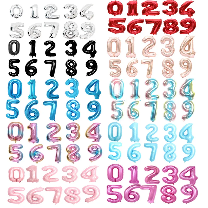 32 дюйма номер воздушный шар из фольги Радуга клипсы для воздушных шаров розового