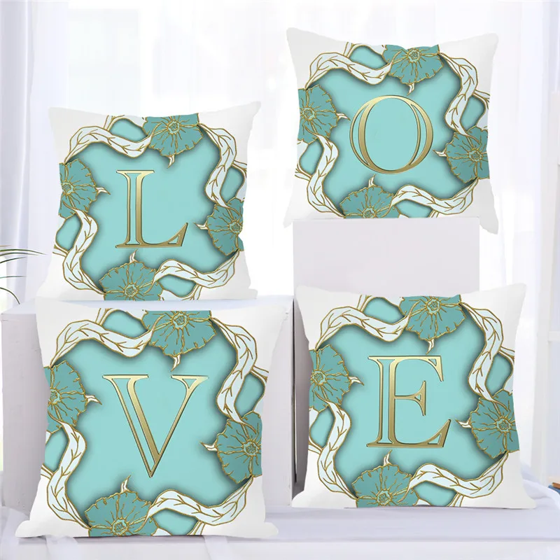 Fuwatacchi золотой алфавит в бирюзовых цветах венок наволочка синий чехол для подушки