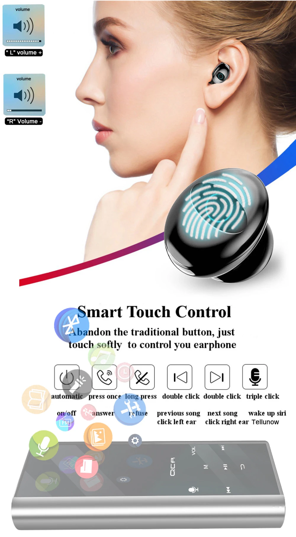 Q1 TWS Bluetooth наушники 5,0 многофункциональные Bluetooth наушники IPX7 водонепроницаемые в пределах 6000 мАч Внешний аккумулятор для iOS Android