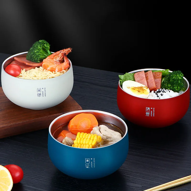 

Household Stainless Steel Double-layer Heat Insulation Anti-scalding Soup Bowl Japanese Tableware Salad Dessert Noodle Rice Bowl
