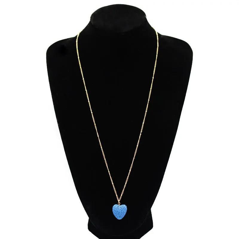 Creative New Blue Heart Stone Long Pendant Necklace Delicate Clavicle Chain Necklaces for Women Fashion Neck Jewelry XL878 | Украшения и