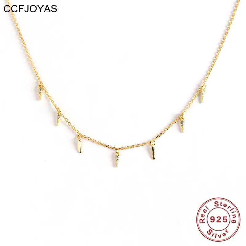 

CCFJOYAS 925 Sterling Silver Small Awl Zircon Necklace European and American Charming Crystal Clavicle Chain Fashion Jewelry
