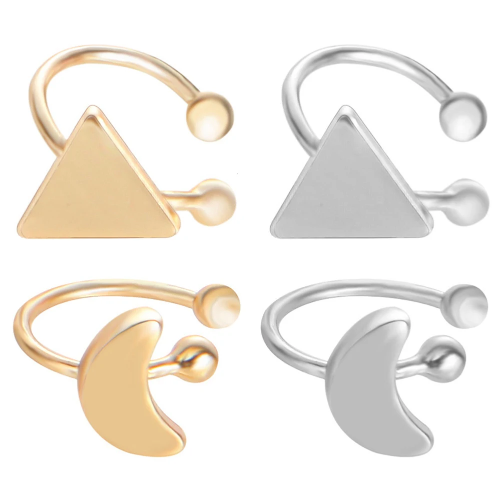 1PC Women Earcuff Fashion Small Gold Moon Clover Star Heart Triangle No Pierced Earclips Clip-on Ear Cuff Clip Earrings Jewelry | Украшения