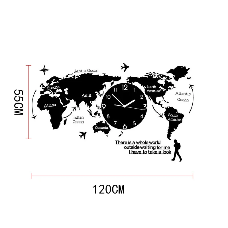 

New Fashion wall clock acrylic creative Fashion world map clock for living room decoration silent wall clocks decor mural