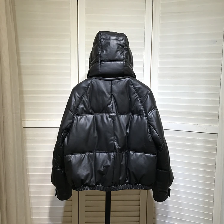 Winter Women's High Quality Sheepskin Genuine Leather Hooded Down Coat C810