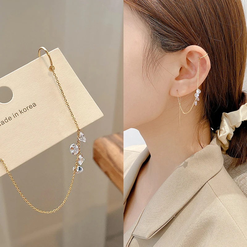 

Exquisite Fashion Crystal Butterfly Star Chain Clip Earrings For Women Gold Plated Ear Cuff Jewelry 2021 New Trendy