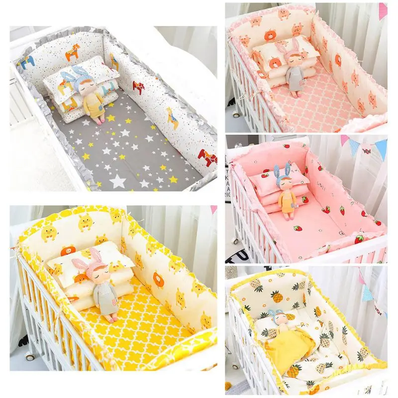 

5 Pcs Cotton Baby Bedding Set Nursery Crib Bumper Washable Bed Sheet Pillowcase