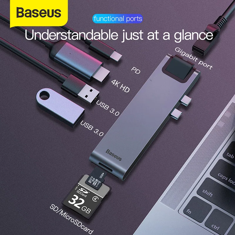 Baseus USB C концентратор Тип Мульти 3 0 HUB адаптер док станция для MacBook Pro Компьютерные