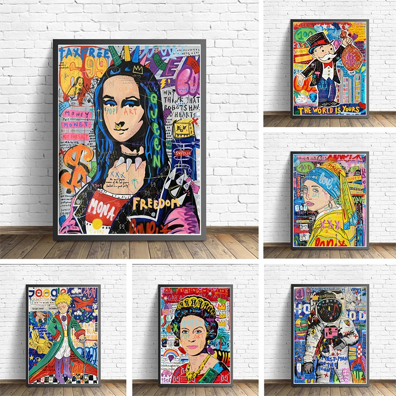 

Graffiti Monopoly Mona Lisa Street Art Canvas Print Painting Abstract Figure Wall Picture Living Room Home Decoration Poster