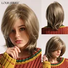 Короткие Многослойные синтетические парики LOUIS FERRE для белых женщин, светлые волосы, парики с боковой частью, челки, термостойкие, для косплея