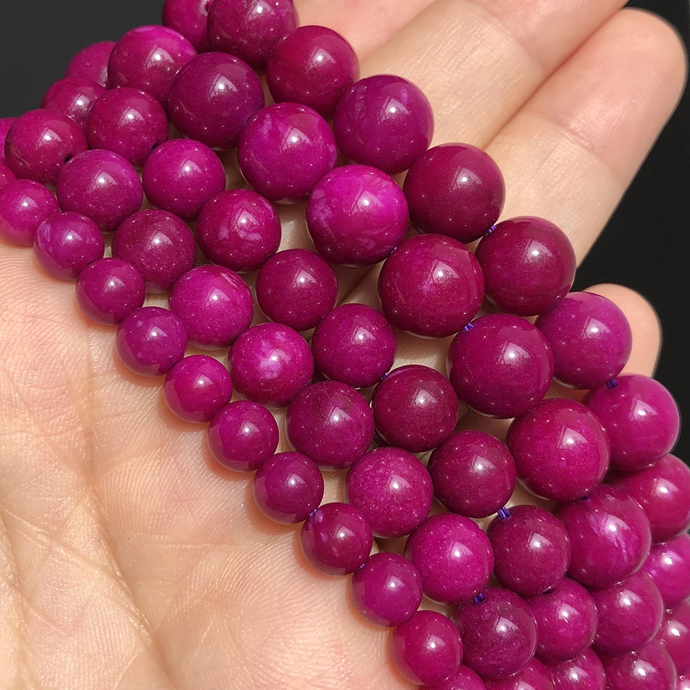 A+ Natural Stone Fuchsia Jades Chalcedony Beads High Quality Loose Spacer Beads For Jewelry Making DIY Bracelet 6/8/10mm 15Inch