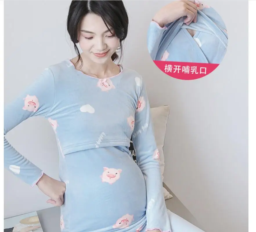 Зимняя Пижама для беременных комплекты ночного белья грудного вскармливания