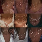Многоэлементное ожерелье с кристаллами для женщин, модное ожерелье золотого и серебряного цвета, винтажное многослойное ожерелье с подвеской, ювелирные изделия