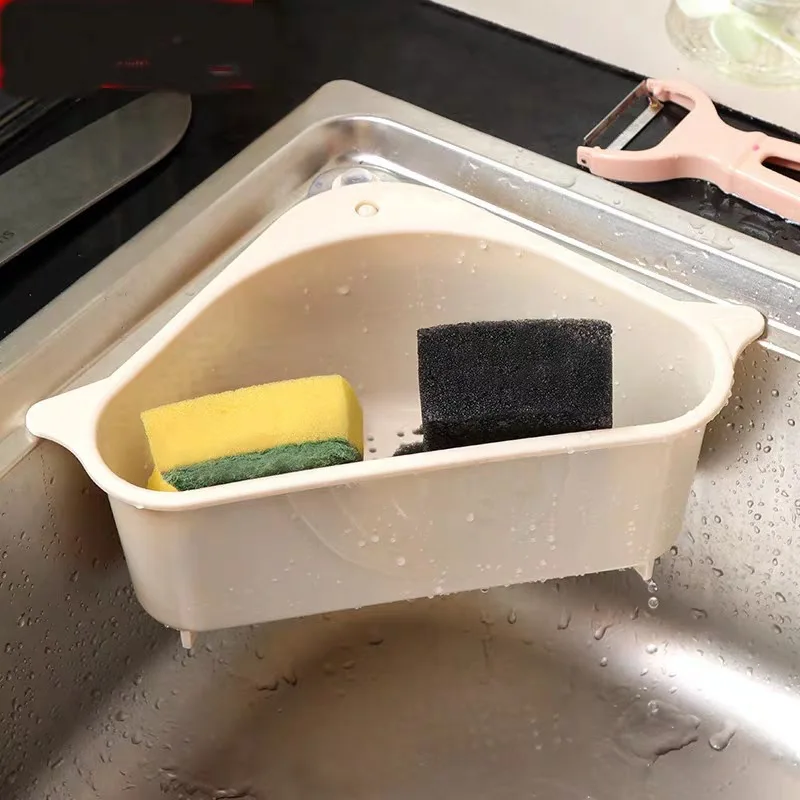 

Triangular Sink Drain Suction Cup Hanging Kitchen Sink Filter Vegetable Leaf Peel Trash Box Sponge Rag Storage Basket