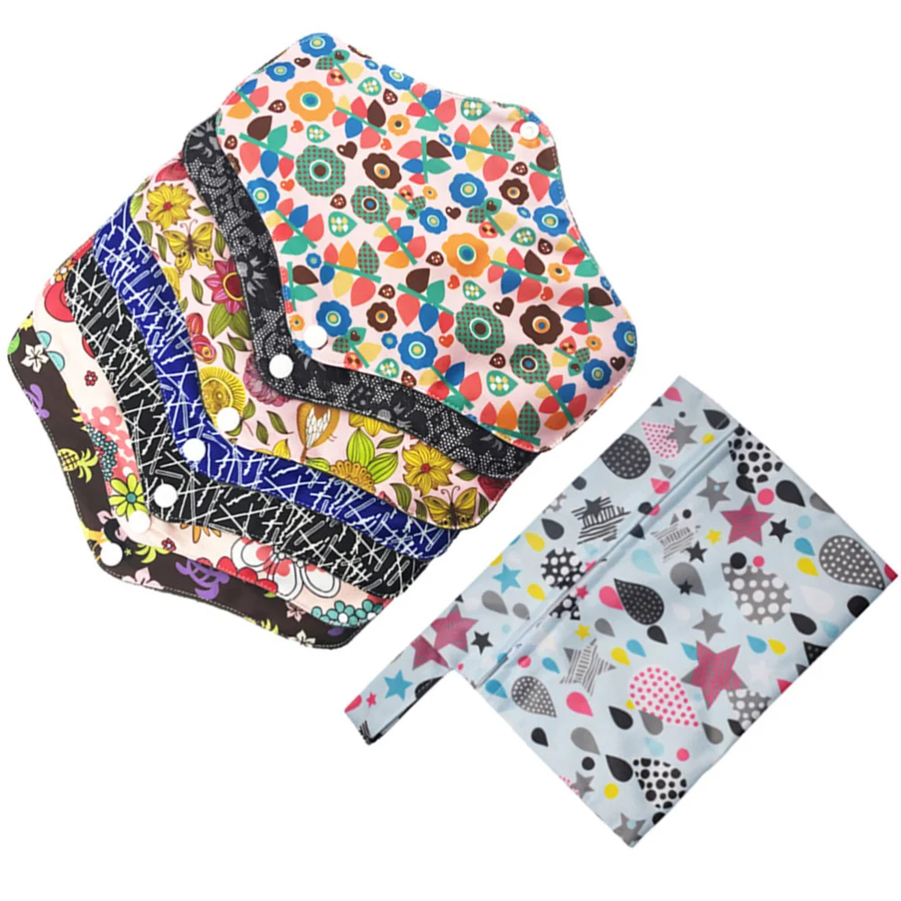 

8Pcs Washable Sanitary Pads Reusable Menstrual Pads Bamboo Charcoal Fiber Nursing Mat Sanitary Towels Napkins (7Pcs Sanitary Pad