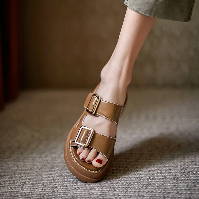 

MORDOAN Platform Shoes Women Patent Leather Genuine Cow Leather Sandals For Women Shoes 2021 Summer Open-Toed Women Slippers