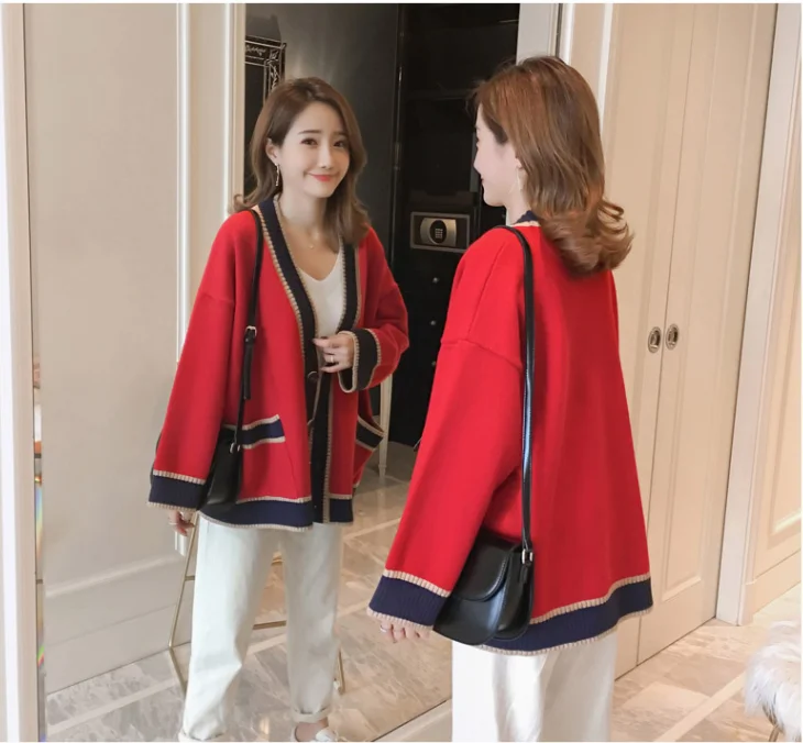 

New mid-length knitted cardigan loose fit outside