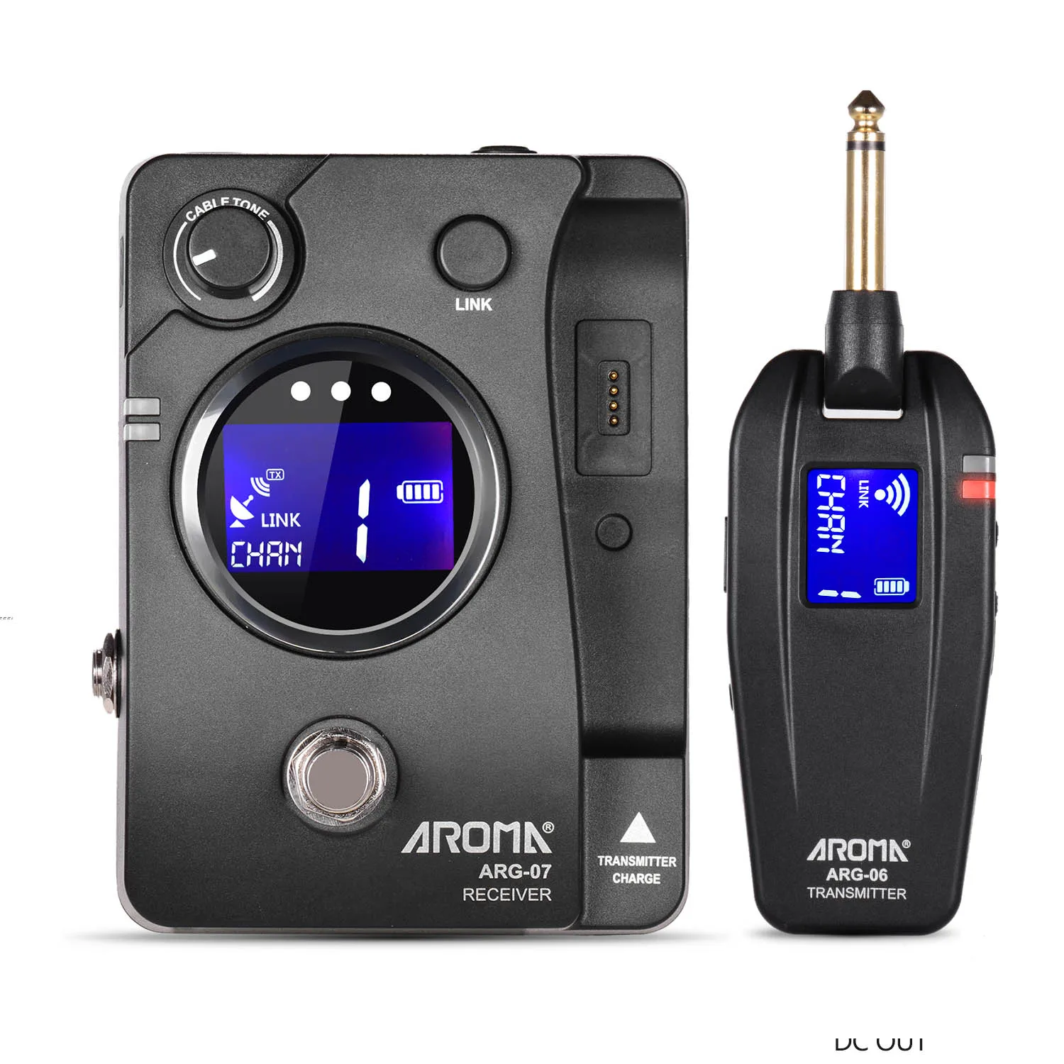 

AROMA ARG-07 Guitar Wireless Transmission System Transmisster Receiver 6.35mm Plug LCD Display 4 Channels Max. 35m Range Guitarr