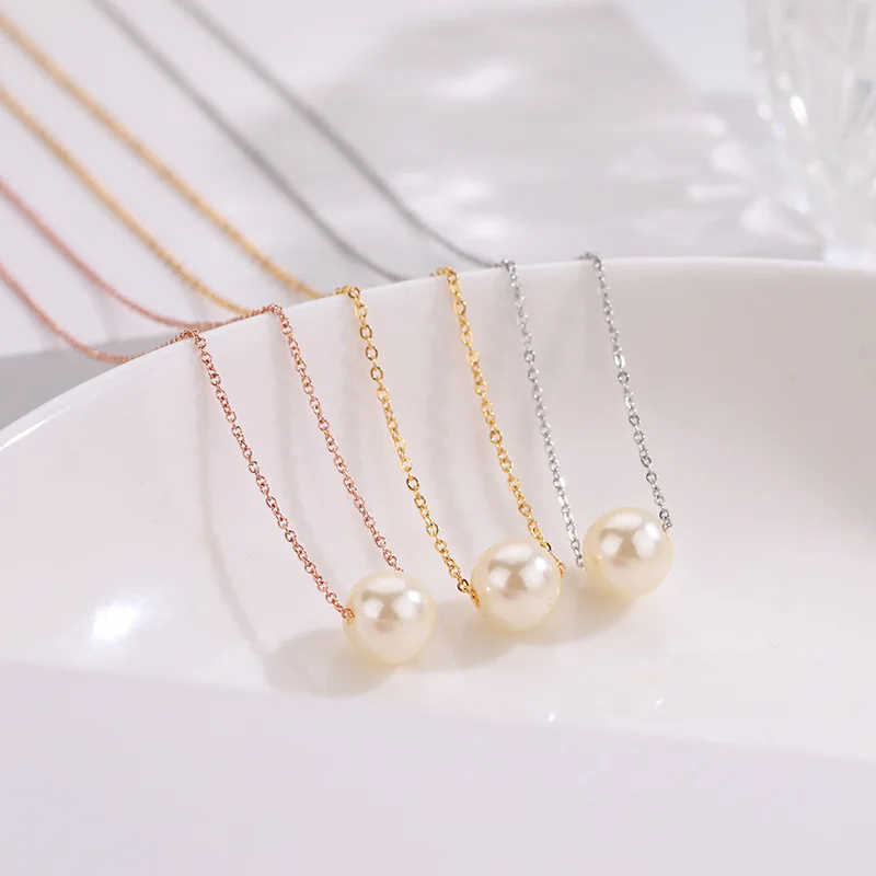 

Simulated Pearl Pendant Necklace Women Accessories Kolye Minimalist Stainless Steel Statement Necklaces Collares Femme Jewelry