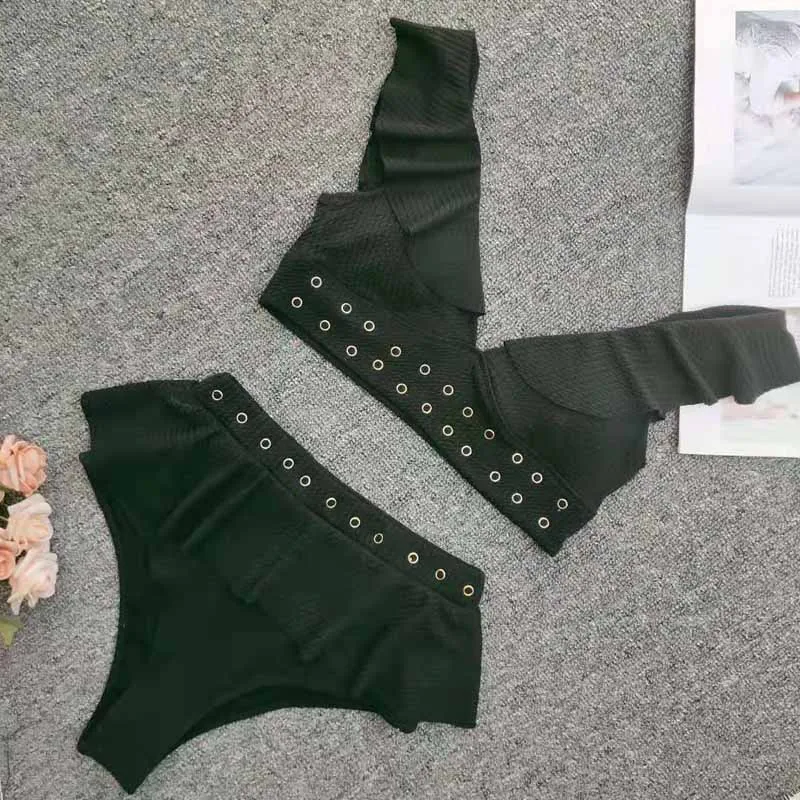 

Sexy Ruffle Swimsuit 2020 New Deep V Women Swimwear Push Up Monokini Bodysuit High Waist Backless Bathing Suit Beach Wear 3694