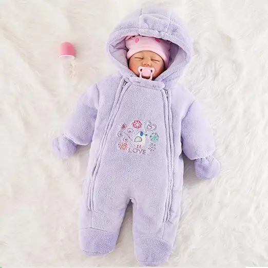 purple Зимние куртки для новорожденных, одежда для маленьких девочек, пальто из кораллового флиса, зимние комбинезоны, верхняя одежда, комбинезон, одежда для маленьких мальчиков - Цвет: purple